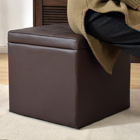 50L PU Leather Ottoman Foldable Storage Stool (Dark Brown)