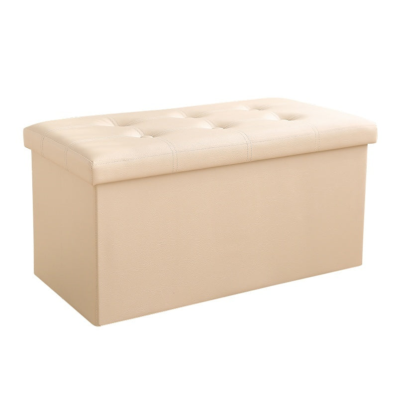 XL Rectangle PU Leather Ottoman Foldable Storage Stool (Beige)