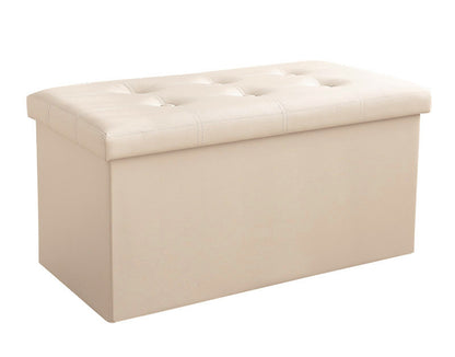 XL Rectangle PU Leather Ottoman Foldable Storage Stool (Beige)