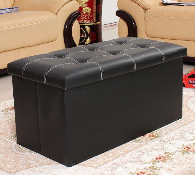 XL Rectangle PU Leather Ottoman Foldable Storage Stool (Black)