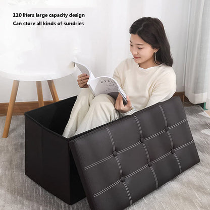 XL Rectangle PU Leather Ottoman Foldable Storage Stool (Black)