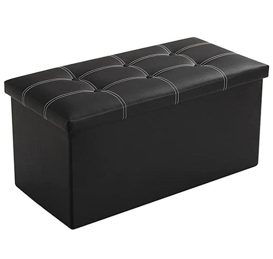 XL Rectangle PU Leather Ottoman Foldable Storage Stool (Black)