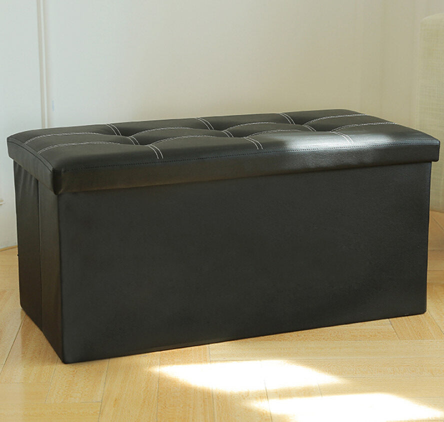 XL Rectangle PU Leather Ottoman Foldable Storage Stool (Black)