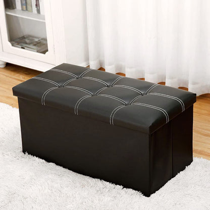 XL Rectangle PU Leather Ottoman Foldable Storage Stool (Black)