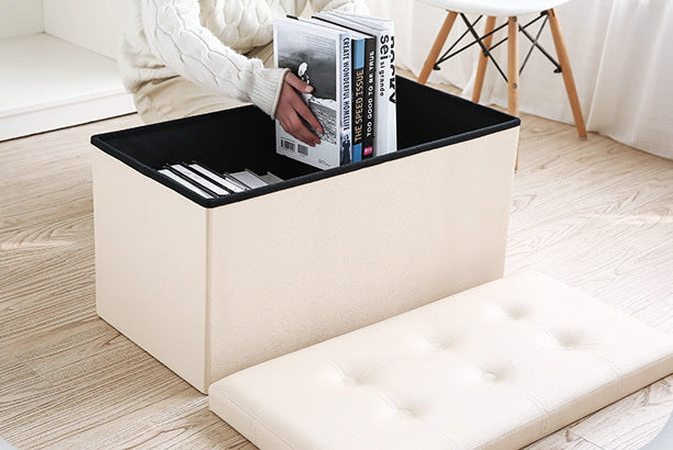 XL Rectangle PU Leather Ottoman Foldable Storage Stool (White)