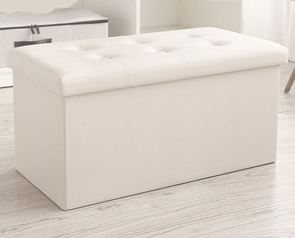 XL Rectangle PU Leather Ottoman Foldable Storage Stool (White)