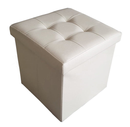 50L PU Leather Ottoman Foldable Storage Stool (White/Cream)