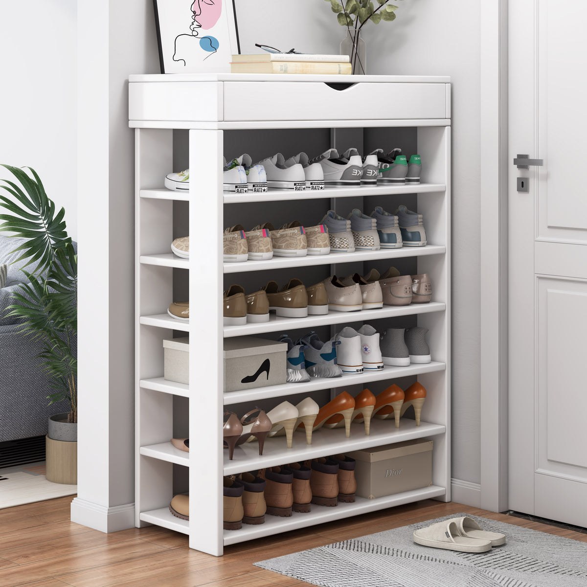 Fiesta 7 Tier Extra Spacious Wooden Shoe Rack Organizer Shelf Cabinet
