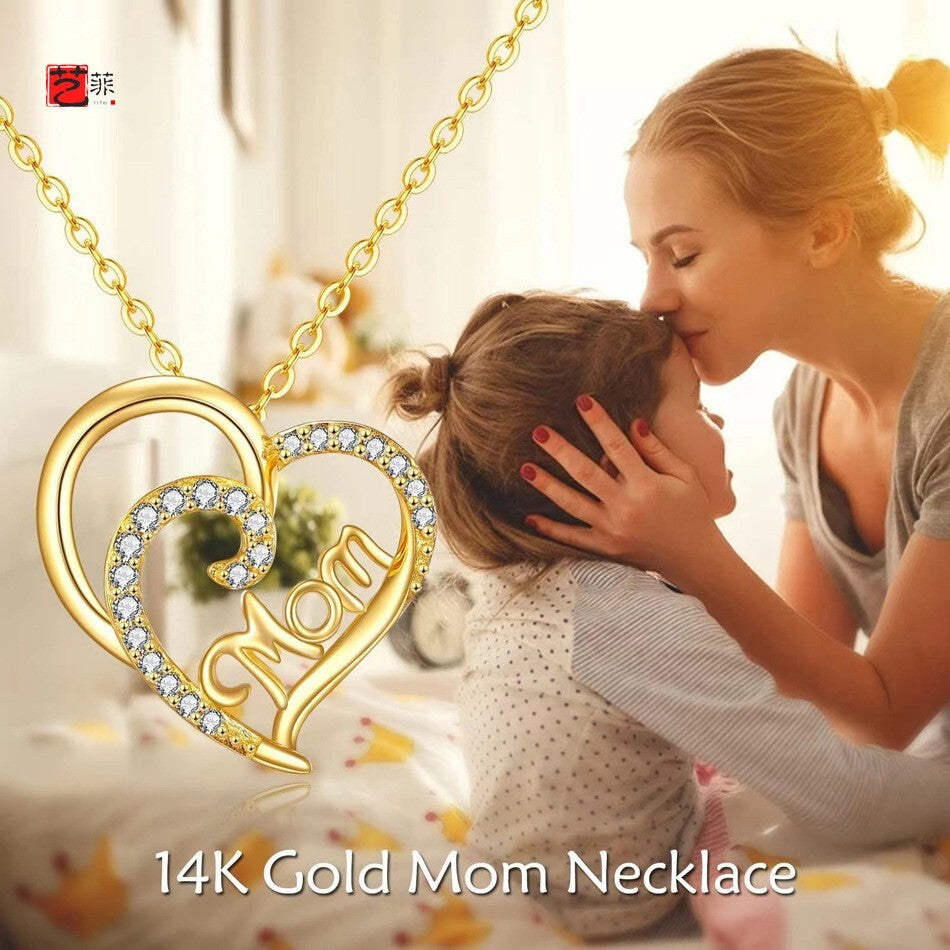 Mom 14K Gold Plated Sterling Silver Heart Shaped Necklace