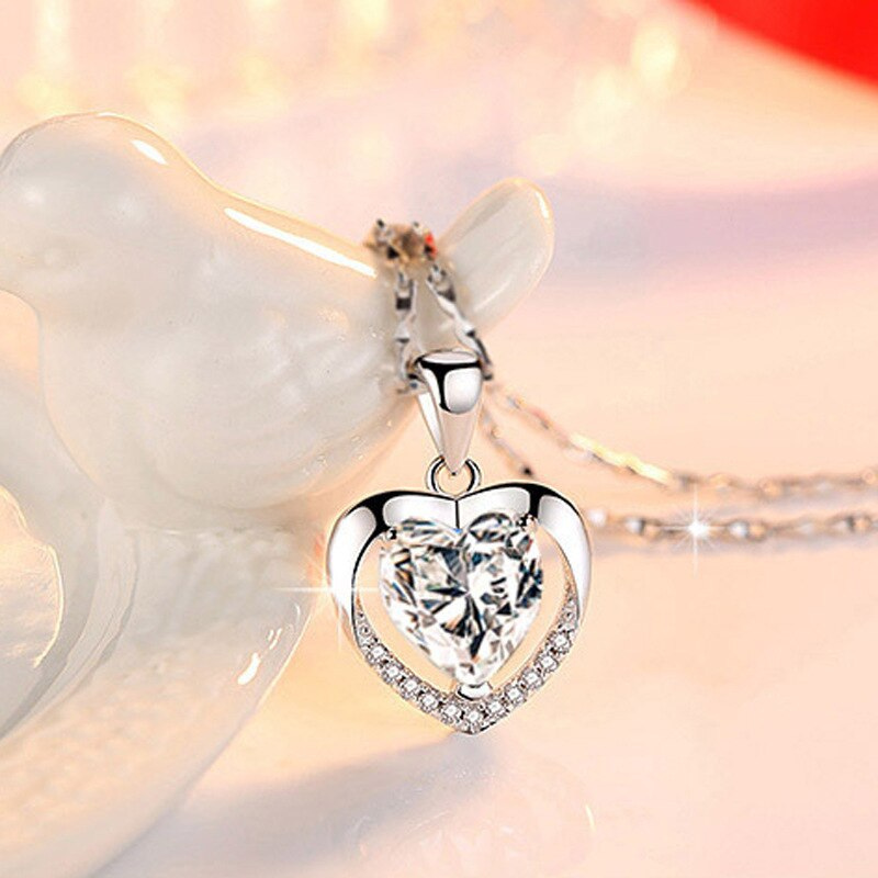 S925 Sterling Silver Eternal Heart Pendant CZ Diamond Necklace