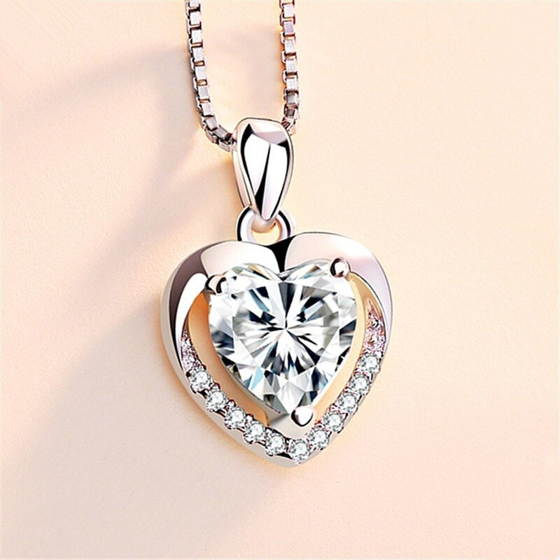 S925 Sterling Silver Eternal Heart Pendant CZ Diamond Necklace