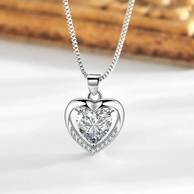 S925 Sterling Silver Eternal Heart Pendant CZ Diamond Necklace