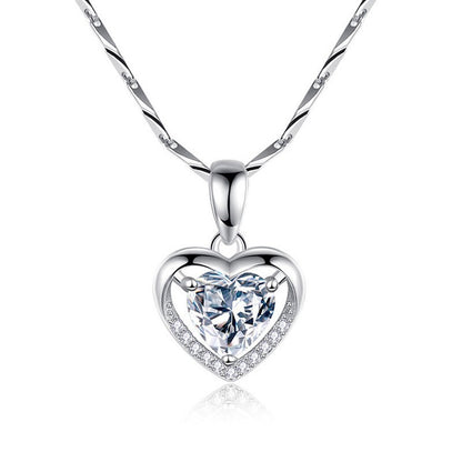 S925 Sterling Silver Eternal Heart Pendant CZ Diamond Necklace