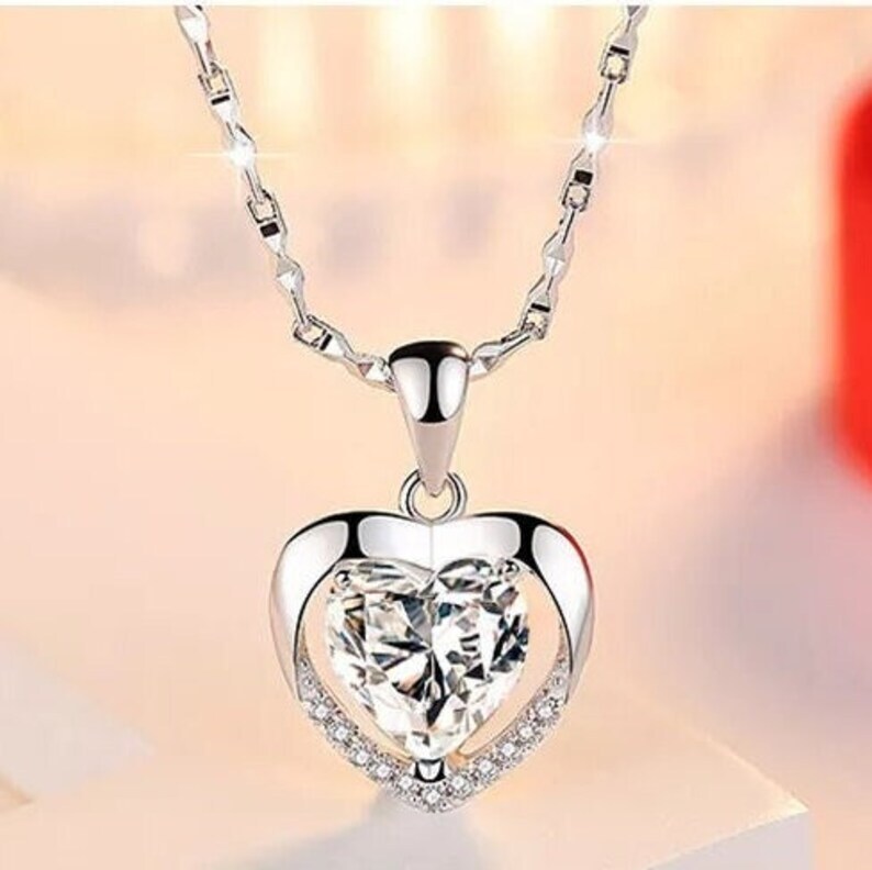 S925 Sterling Silver Eternal Heart Pendant CZ Diamond Necklace