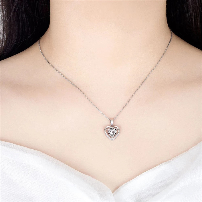 S925 Sterling Silver Eternal Heart Pendant CZ Diamond Necklace