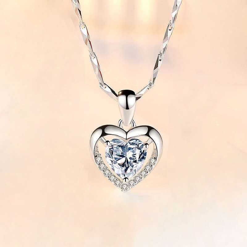 S925 Sterling Silver Eternal Heart Pendant CZ Diamond Necklace