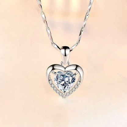 S925 Sterling Silver Eternal Heart Pendant CZ Diamond Necklace