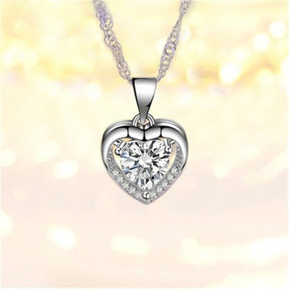 S925 Sterling Silver Eternal Heart Pendant CZ Diamond Necklace