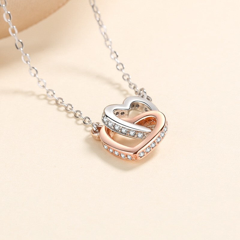 S925 Interlocking Hearts Sterling Silver Necklace