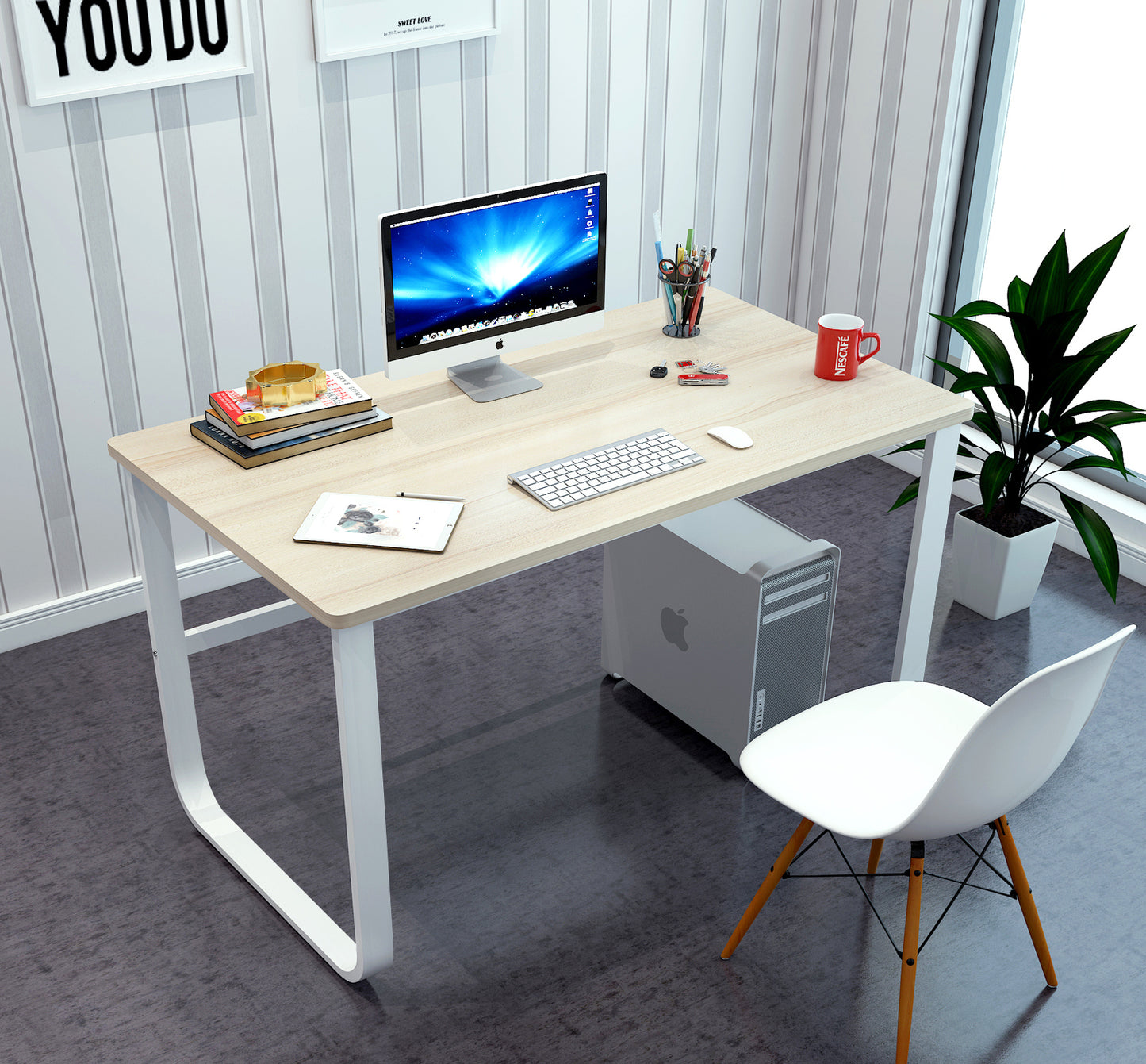 Hercules Wood & Steel Computer Desk (White)