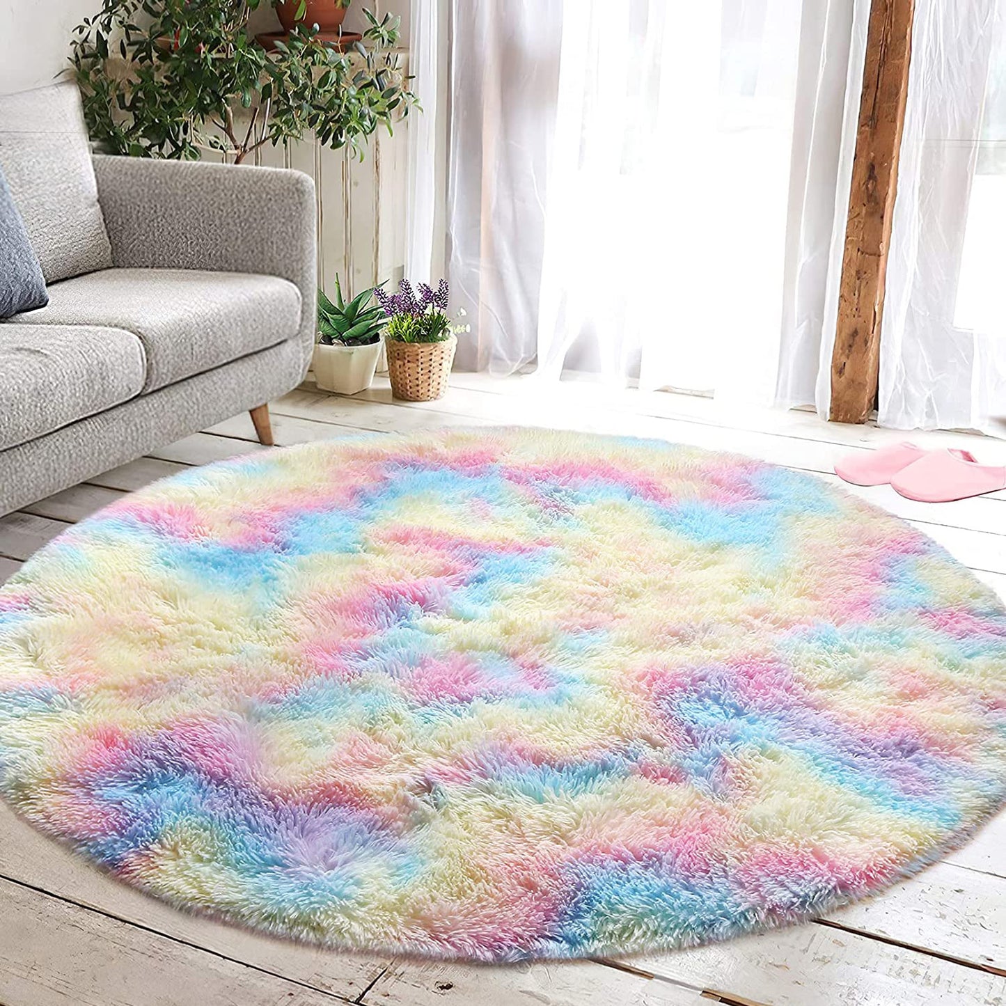 Large 2m Infinity Round Shag Rug (Rainbow Dream)