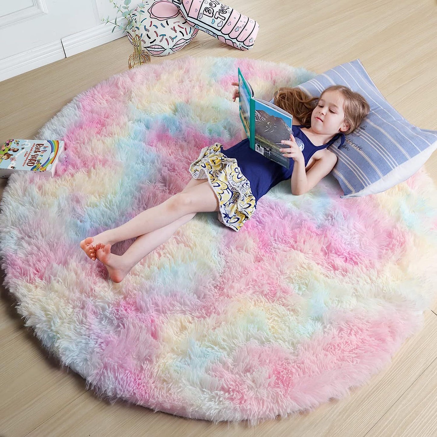 Large 2m Infinity Round Shag Rug (Rainbow Dream)