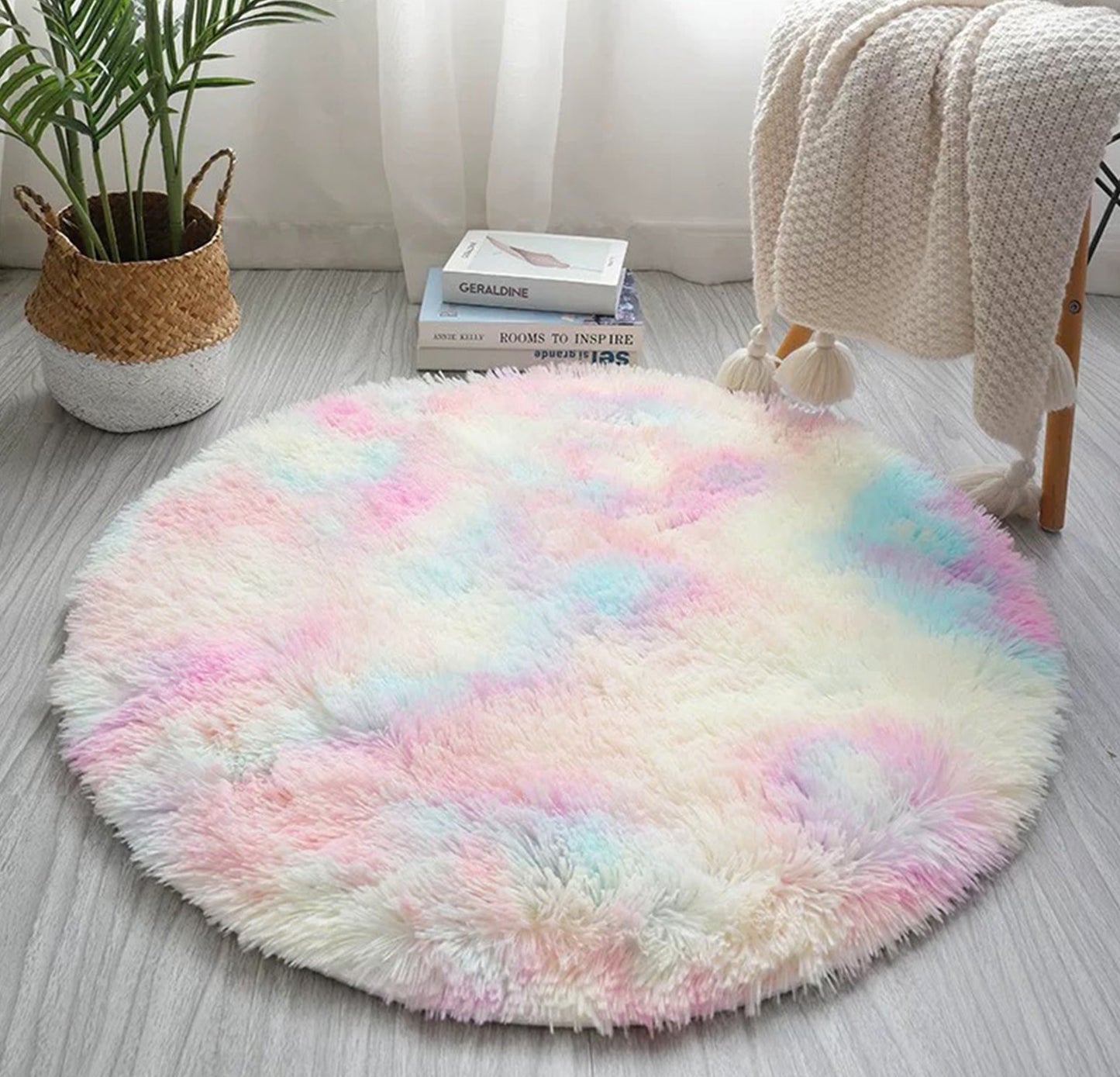 Large 2m Infinity Round Shag Rug (Rainbow Dream)