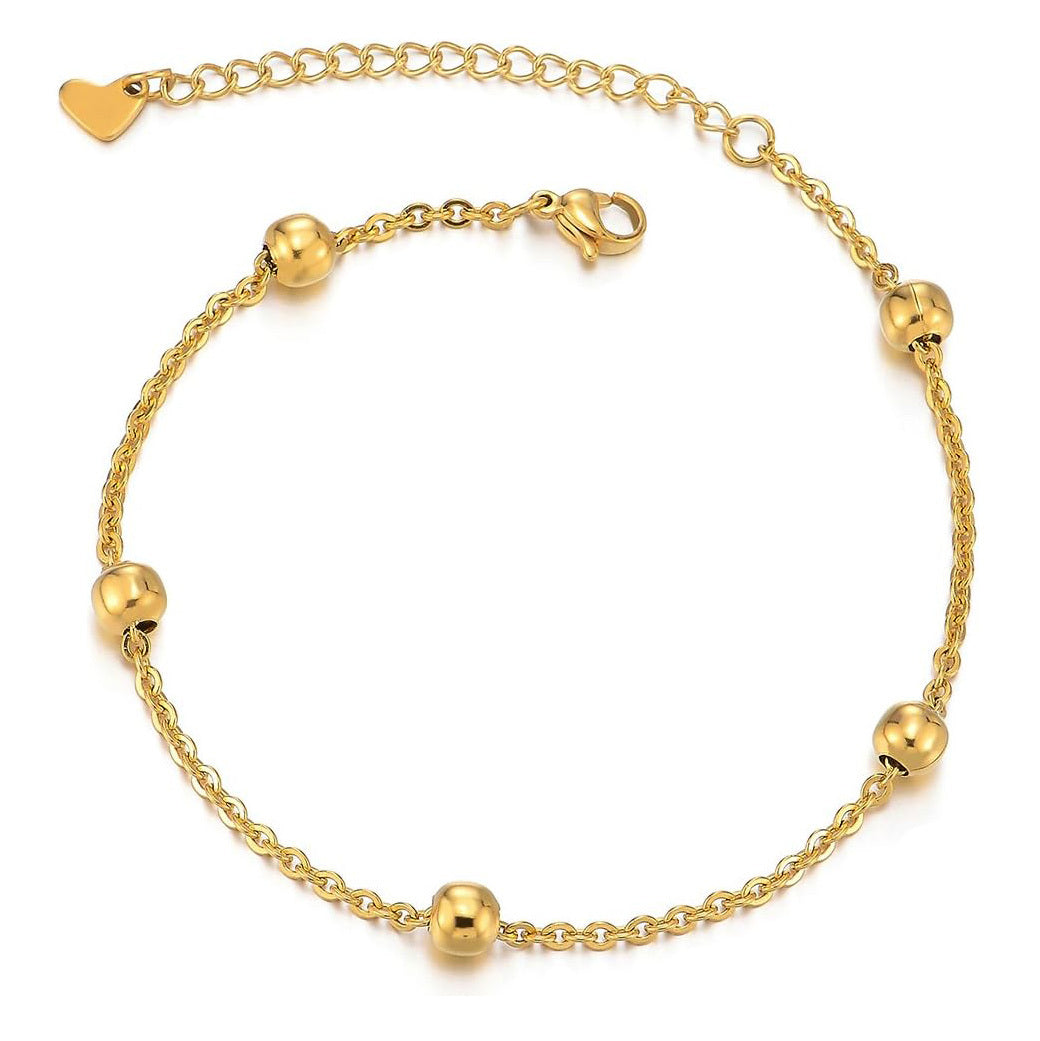 14K Gold-Plated Sterling Silver Beaded Bracelet Adjustable S925 Fine Jewelry