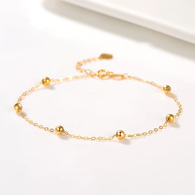 14K Gold-Plated Sterling Silver Beaded Bracelet Adjustable S925 Fine Jewelry