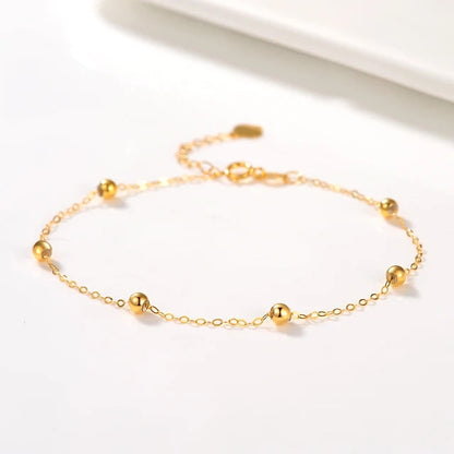 14K Gold-Plated Sterling Silver Beaded Bracelet Adjustable S925 Fine Jewelry