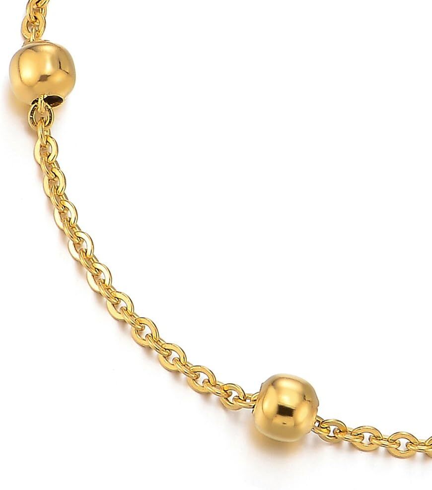 14K Gold-Plated Sterling Silver Beaded Bracelet Adjustable S925 Fine Jewelry