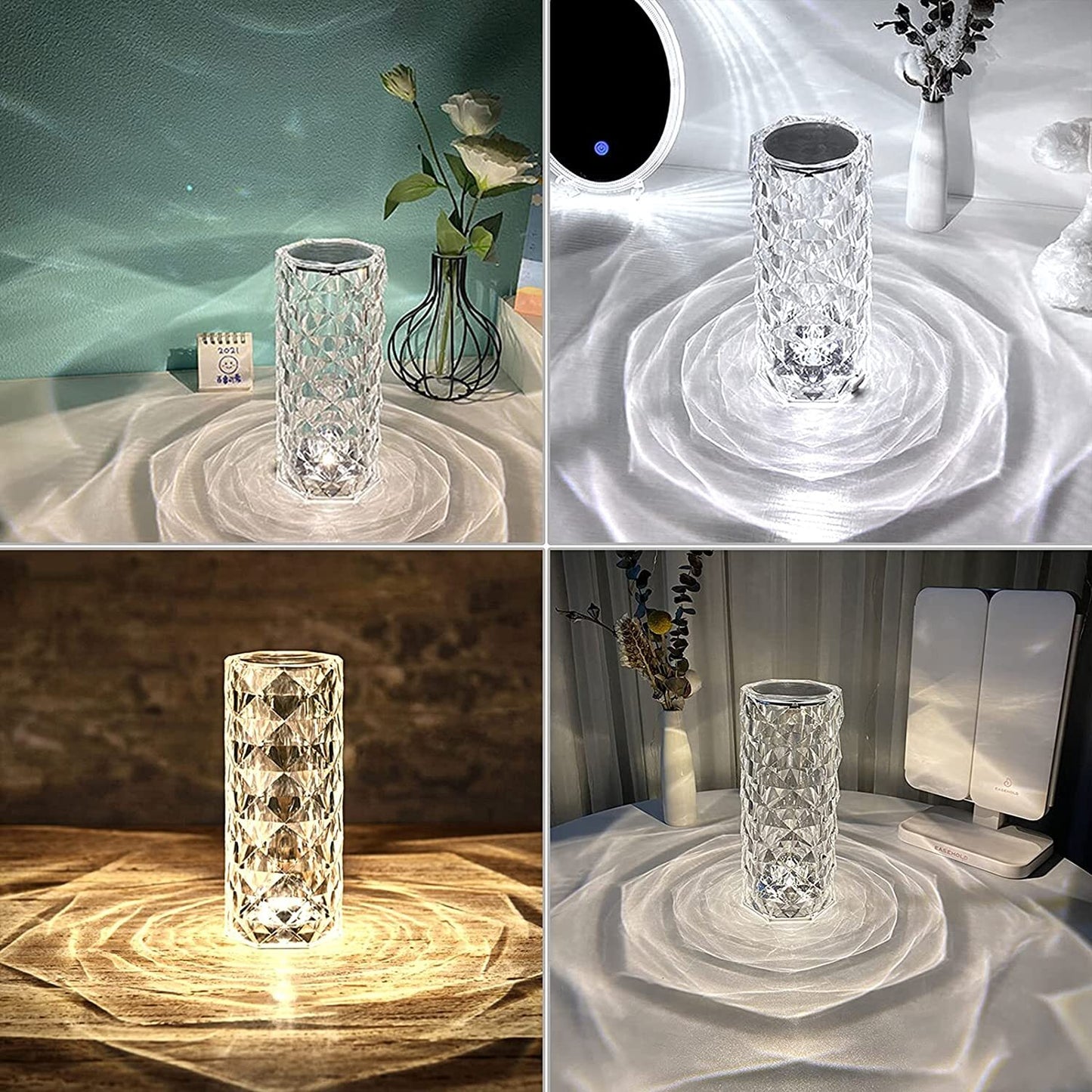 Rose Diamond Crystal LED Table Lamp Touch Sensor Night Light