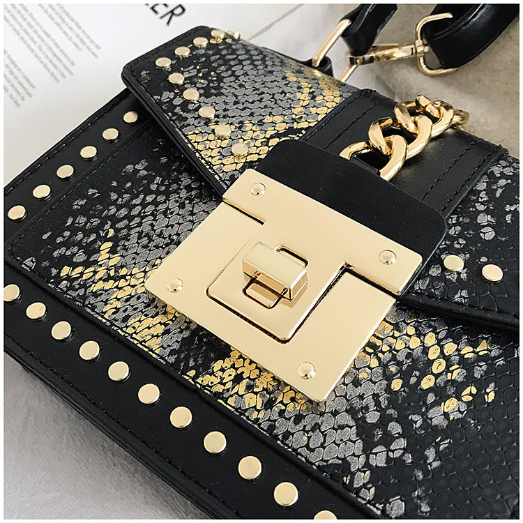 Luxe Designer Handbag Metal Studs Tote Satchel Bag Black & Gold