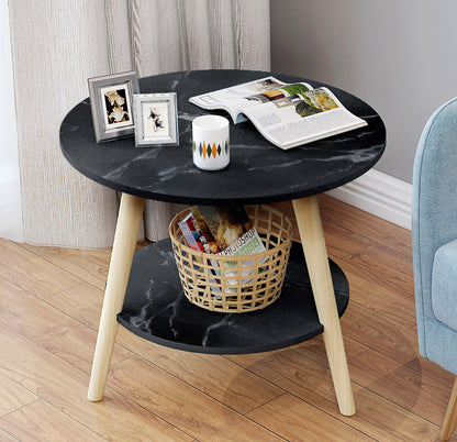 Malibu Marble Look Round End Coffee Table (Black Stone)