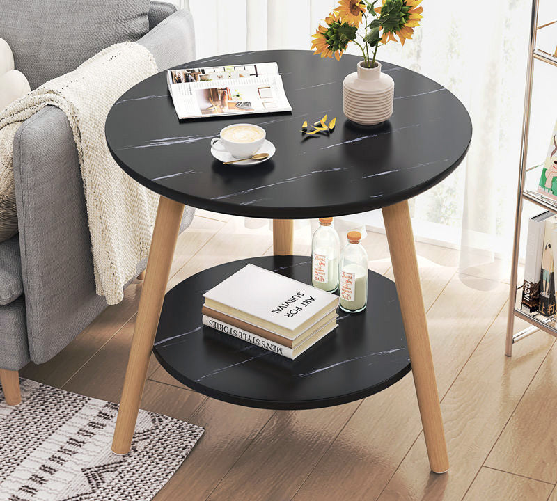 Malibu Marble Look Round End Coffee Table (Black Stone)