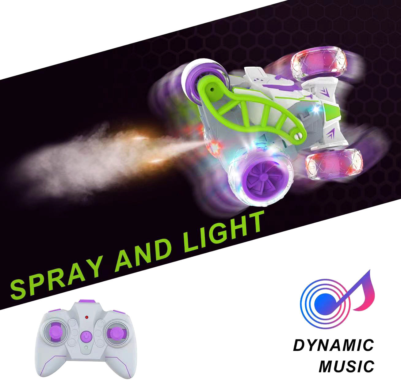 5 Wheels RC Extreme Twist Mist Mini Remote Control Stunt Car (Purple & Green)