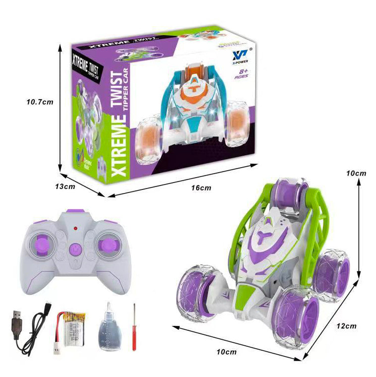 5 Wheels RC Extreme Twist Mist Mini Remote Control Stunt Car (Purple & Green)