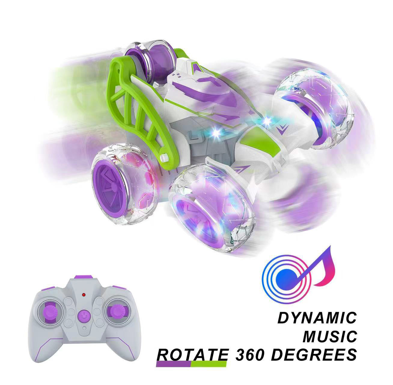 5 Wheels RC Extreme Twist Mist Mini Remote Control Stunt Car (Purple & Green)