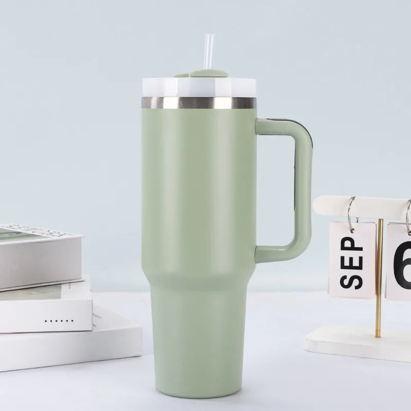 Stainless Steel Insulated Tumbler with Handle Straw Travel Mug (30oz, Eucalyptus Sage)