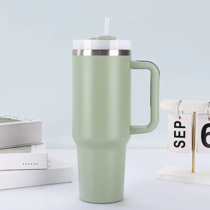 Stainless Steel Insulated Tumbler with Handle Straw Travel Mug (30oz, Eucalyptus Sage)