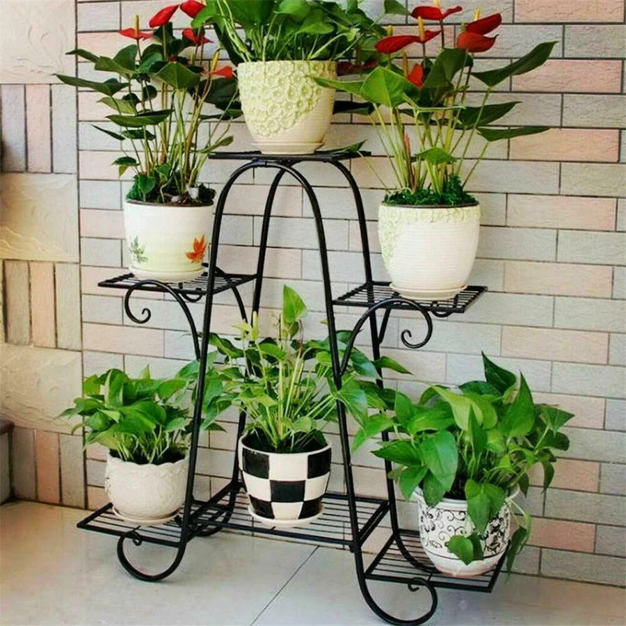 6-tier Metal Plant Stand Shelf Display Rack Flower Pot Holder Garden Storage Organizer