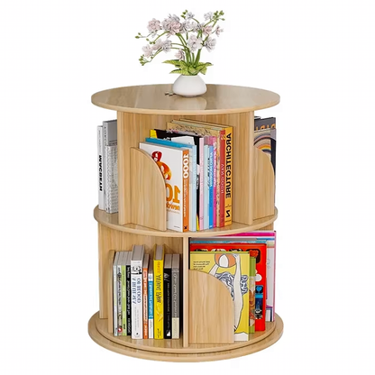 Sanctuary 360-degree Rotating 2 Tier Display Shelf Bookcase Organiser (Oak)