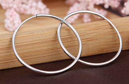 S925 Sterling Silver Polished Round Circle Large Hoop Earrings