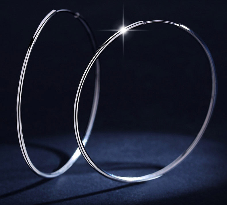 S925 Sterling Silver Polished Round Circle Large Hoop Earrings