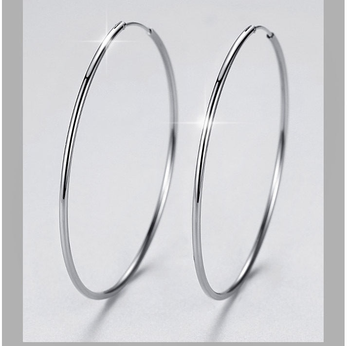 S925 Sterling Silver Polished Round Circle Large Hoop Earrings