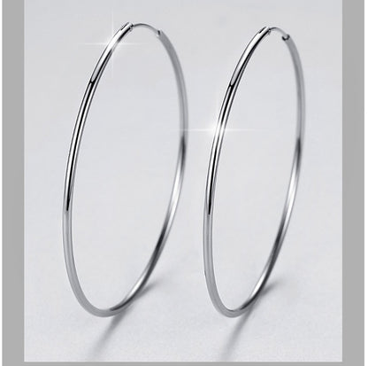 S925 Sterling Silver Polished Round Circle Large Hoop Earrings