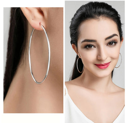 S925 Sterling Silver Polished Round Circle Large Hoop Earrings