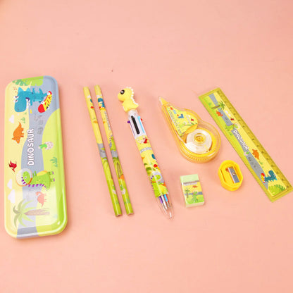 8-Piece Deluxe Stationery Set Gift Box Pens, Pencils, Ruler, Eraser, Pencil Case - Pink Animals