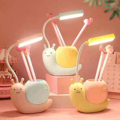 Multifunction Adorable Snail LED Desk Lamp USB Rechargeable Night Light Pen Holder