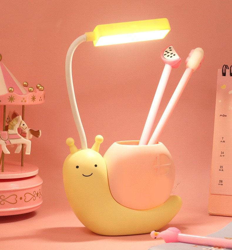 Multifunction Adorable Snail LED Desk Lamp USB Rechargeable Night Light Pen Holder